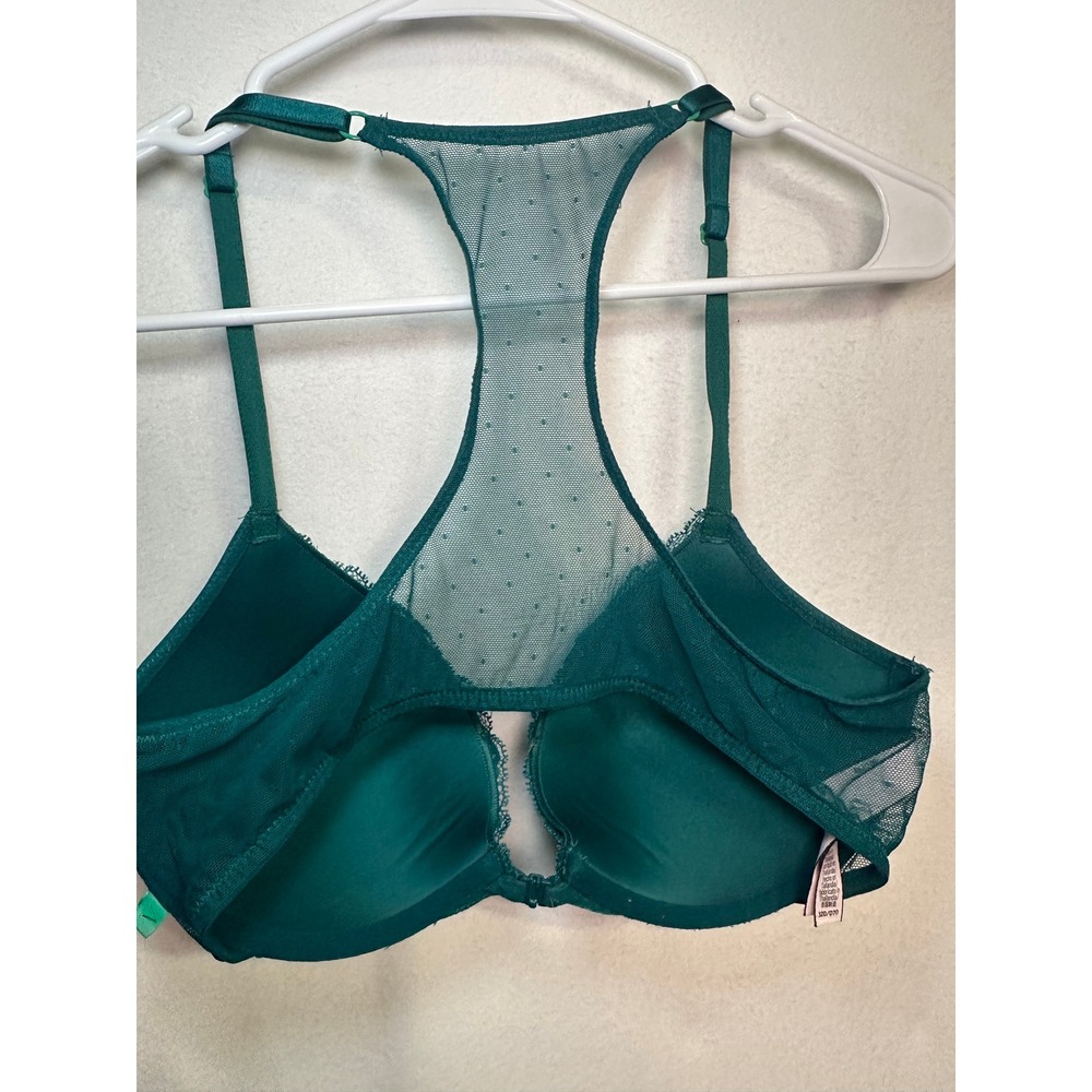 Victorias‎ Secret Emerald Green Lace Push-Up Bra Front Close Racerback 32D - Picture 6 of 8